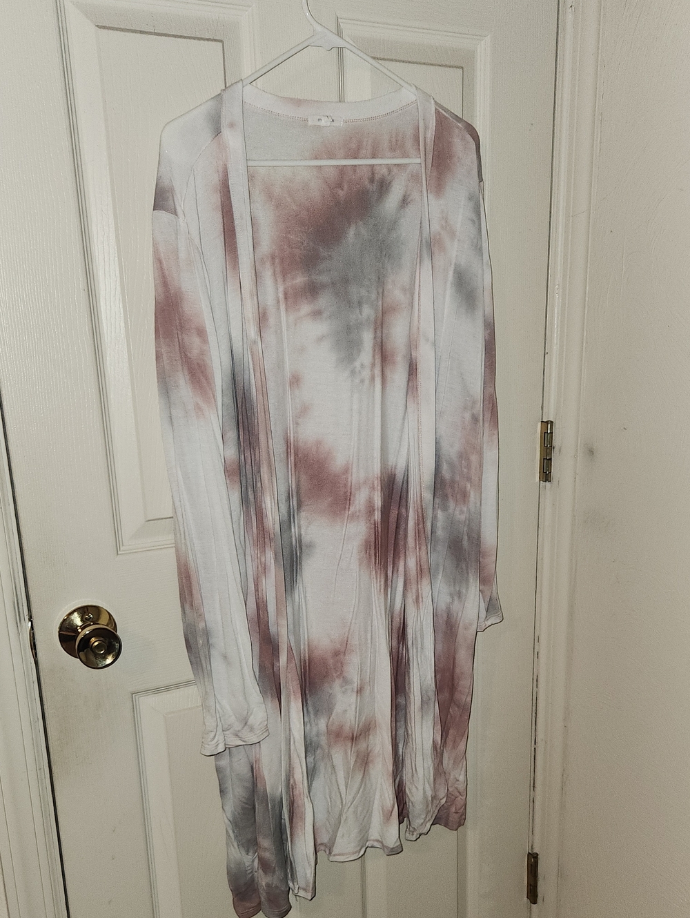 Tie-Dye Long Cardigan Robe - Dusty Rose & Gray